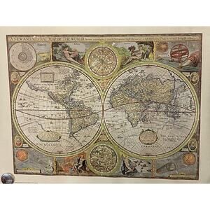 Vintage World Map Reproduction Hammond Original Print Small Flaws Unframed